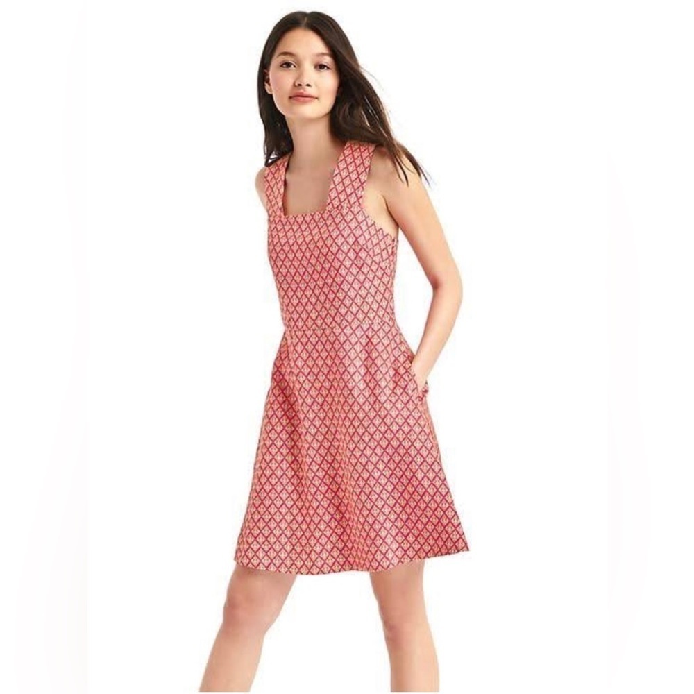 New Gap Rosehip Pink Geometric Print Sleeveless Linen Dress